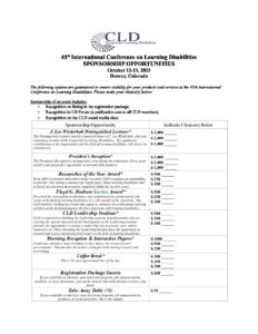 Sponsorship Form | Council for Learning Disabilities